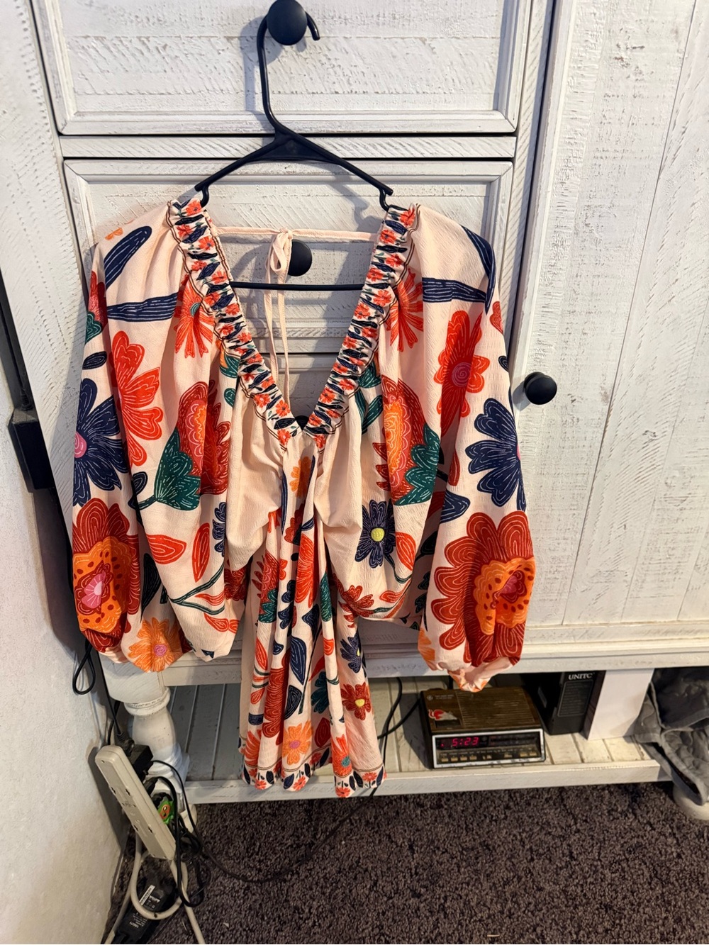 Floral Midi Dress in Cream and Orange - Tie-Front V-Neck
